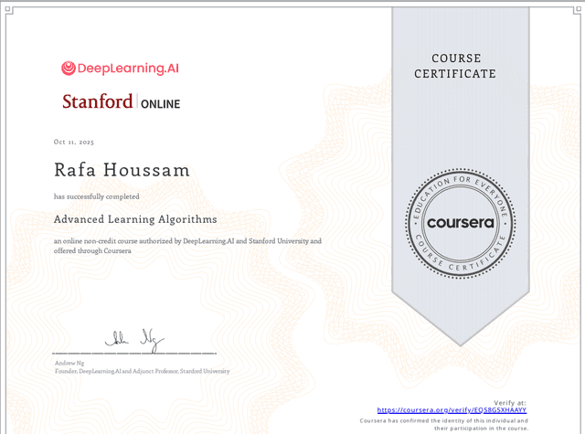 Stanford university (via Coursera) Certification 1